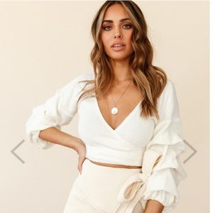 Selfie Leslie White Wrap Crop Top Sweater
